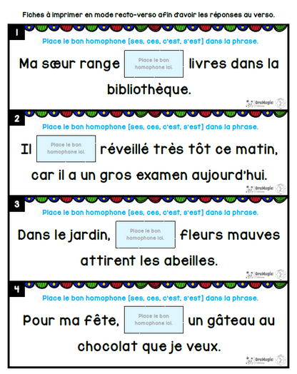 Homophones [ces], [ses], [c'est] et [s'est] | Outils de langage | En collaboration avec OraMagie