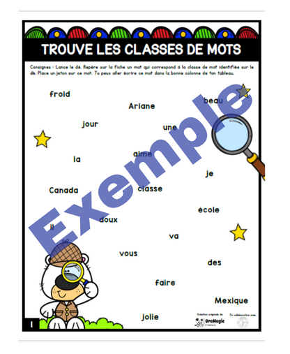Dé de classes de mots – 1er cycle | Outils de langage | En collaboration avec OraMagie