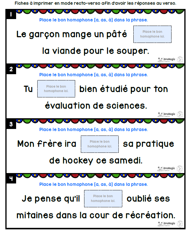 Homophones [à], [a], [as] | Outils de langage | En collaboration avec OraMagie