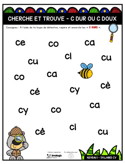 Ensemble des loupes détectives pour les sonorités du [c], [g] et [s] | Outils de langage | En collaboration avec OraMagie