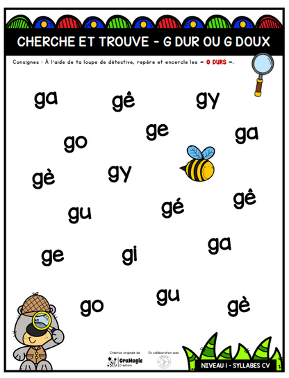 Ensemble des loupes détectives pour les sonorités du [c], [g] et [s] | Outils de langage | En collaboration avec OraMagie