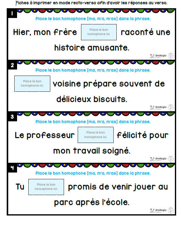 Homophones [ma], [m'a] et [m'as] | Outils de langage | En collaboration avec OraMagie