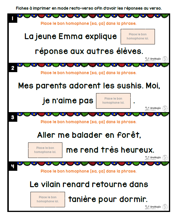 Homophones [sa] et [ça] | Outils de langage | En collaboration avec OraMagie