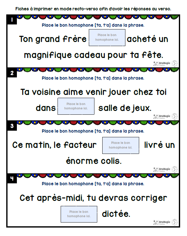Homophones [ta] et [t'a] | Outils de langage | En collaboration avec OraMagie