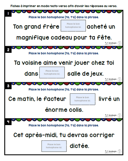 Homophones [ta] et [t'a] | Outils de langage | En collaboration avec OraMagie